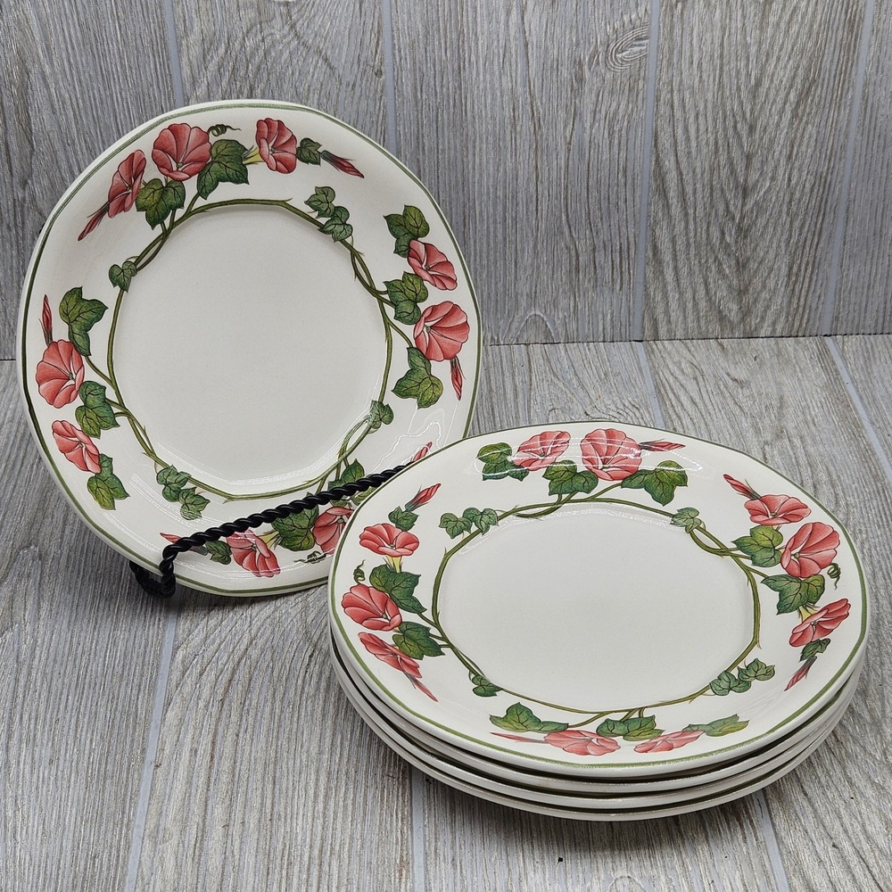 Villeroy & Boch Piccadilly Salad Plates Set of 5 Pink Morning Glory Floral 8.25"